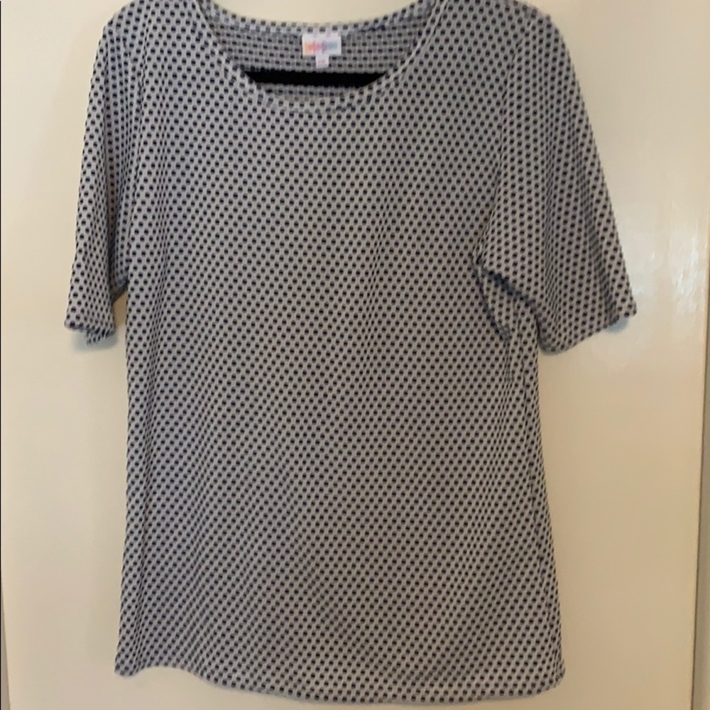 White with blue polka dot LuLaRoe Gig top